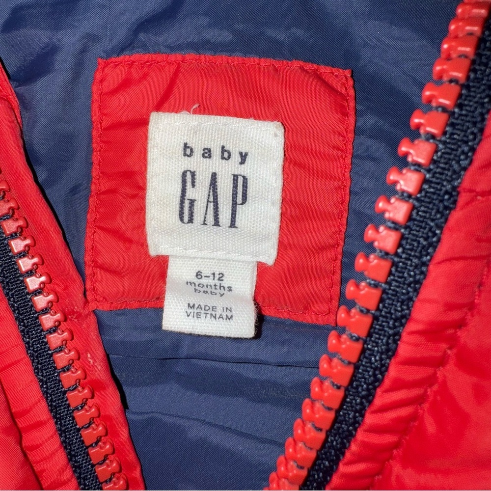Baby Gap Red And Blue Hooded Puffer Vest Baby Size 6-12mo Warmest Vest - Picture 2 of 4